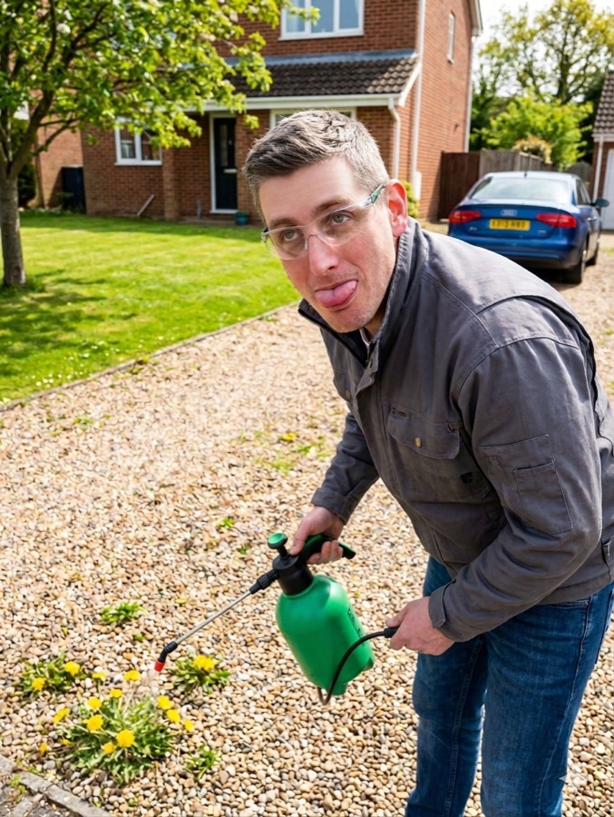 Special Agent Gaz treating a driveway